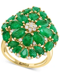 Effy Emerald (6-1/4 ct. t.w.) & Diamond (3/8 ct. t.w.) Flower Cluster Ring in 14k Yellow Gold