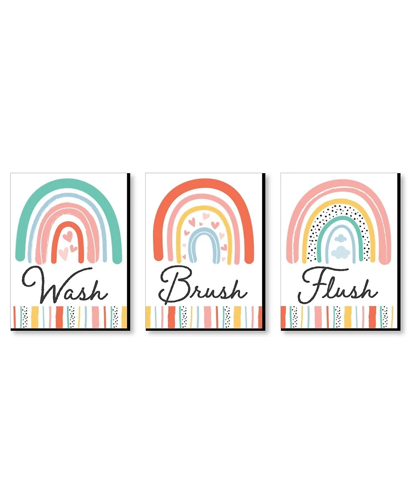 Hello Rainbow Boho Kids Wall Art - 7.5 x 10 in Set of 3 - Wash, Brush, Flush