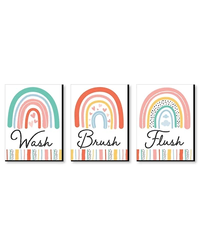 Hello Rainbow Boho Kids Wall Art - 7.5 x 10 in Set of 3 - Wash, Brush, Flush