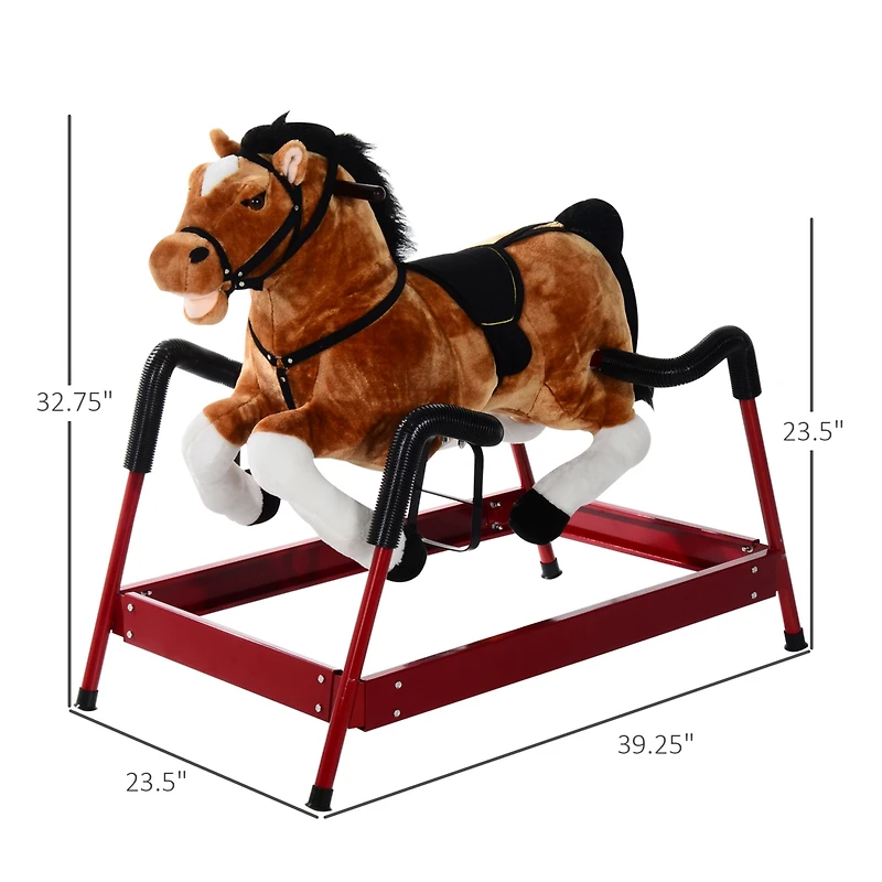 Qaba Plush Toddlers Spring Rocking Horse with Realistic Sounds,