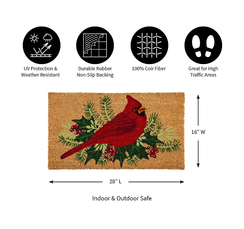 Evergreen Winter Cardinal Indoor Outdoor Natural Coir Doormat 1'4"x2'4" Brown