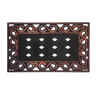 Evergreen Bronze Verigated Scroll Sassafras Floor Mat Indoor Outdoor Rubber Tray 18"x30" Fits Sassafras Inserts 10"x22" Black