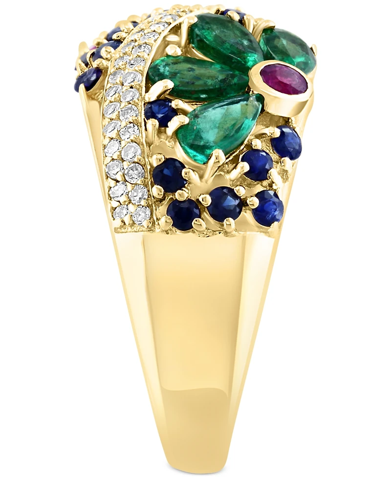 Effy Multi-Gemstone (2-3/4 ct. t.w.) & Diamond (1/4 ct. t.w.) Flower Openwork Ring in 14k Gold