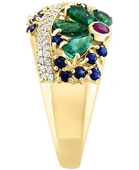 Effy Multi-Gemstone (2-3/4 ct. t.w.) & Diamond (1/4 ct. t.w.) Flower Openwork Ring in 14k Gold