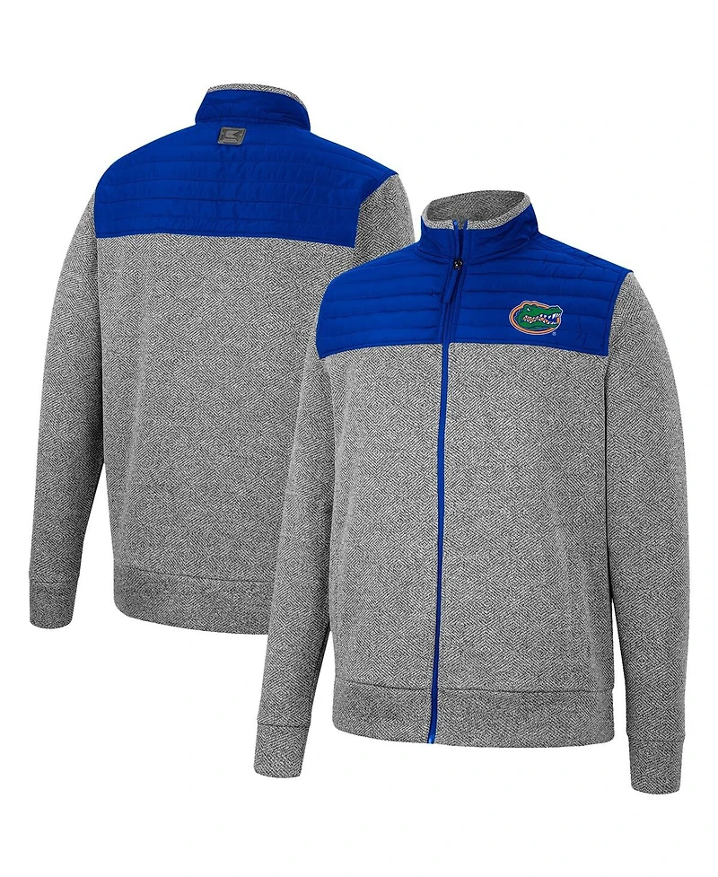Men's Colosseum Gray, Royal Florida Gators Putter Herringbone Full-Zip Jacket