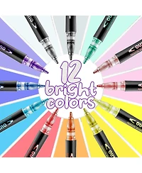 Double Line Outline Markers - 12 Dual Colored Outline Pens Self-Outline Metallic Markers