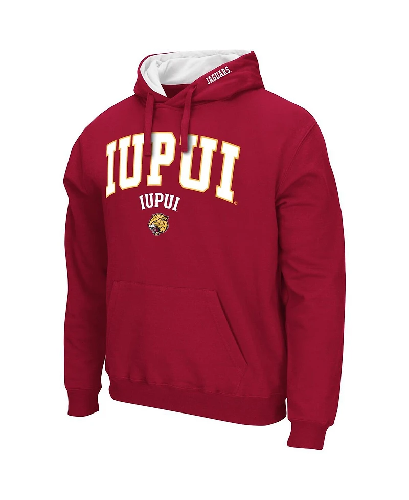 Men's Colosseum Crimson Iupui Jaguars Arch & Logo Pullover Hoodie