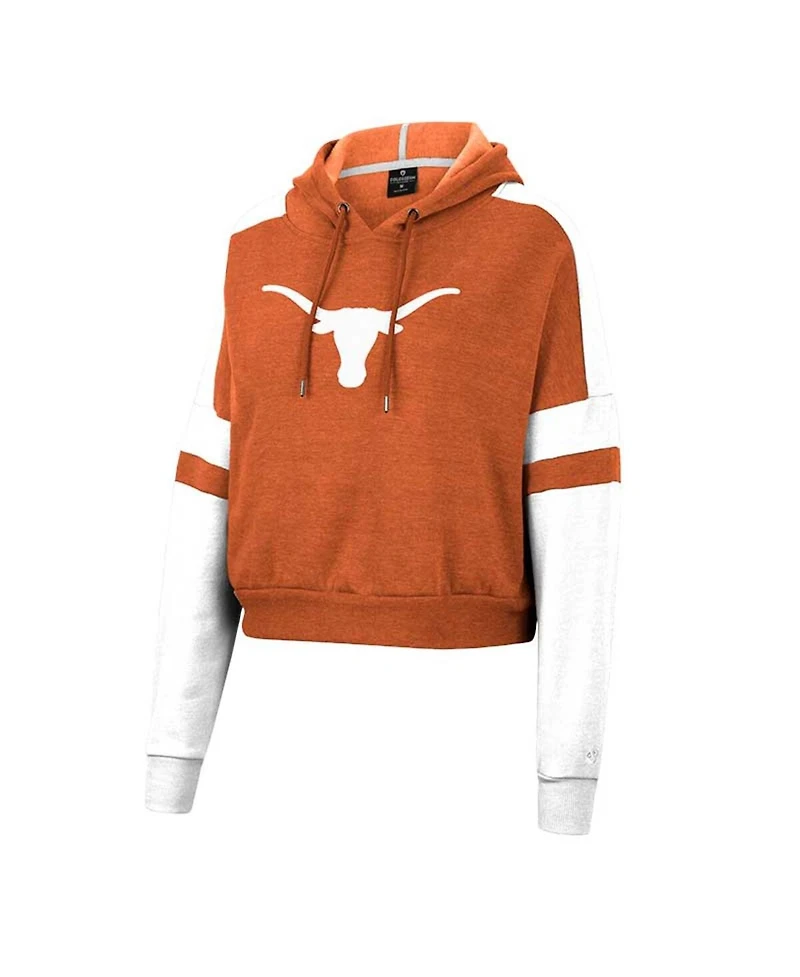 Women's Colosseum Texas Orange Texas Longhorns Throwback Stripe Arch Logo Cropped Pullover Hoodie