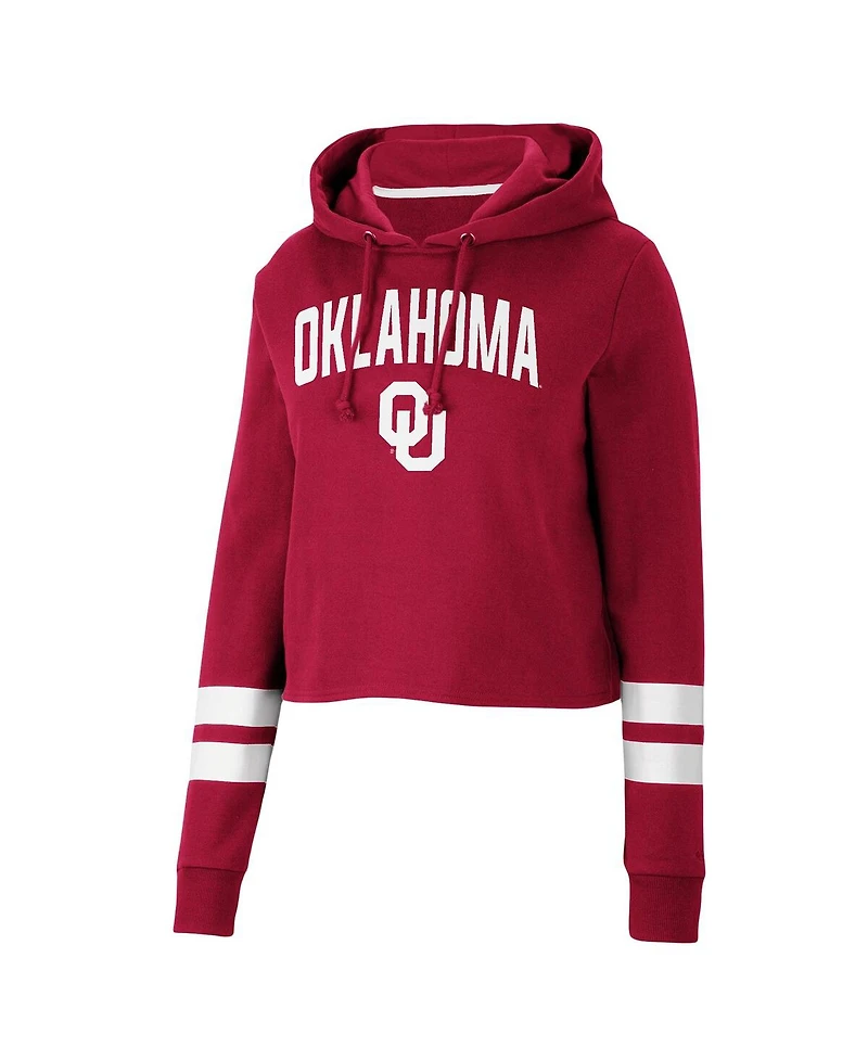 Women's Colosseum Crimson Oklahoma Sooners Throwback Stripe Cropped Pullover Hoodie