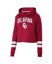 Women's Colosseum Crimson Oklahoma Sooners Throwback Stripe Cropped Pullover Hoodie