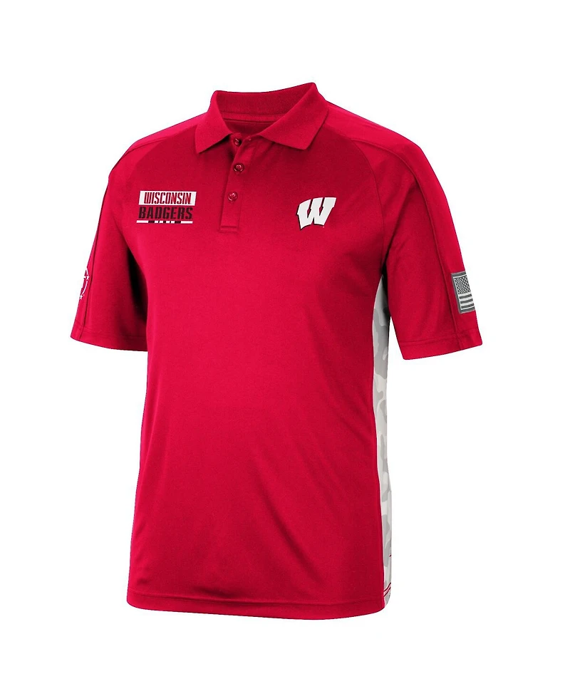 Men's Colosseum Red Wisconsin Badgers Oht Military-Inspired Appreciation Snow Camo Polo Shirt