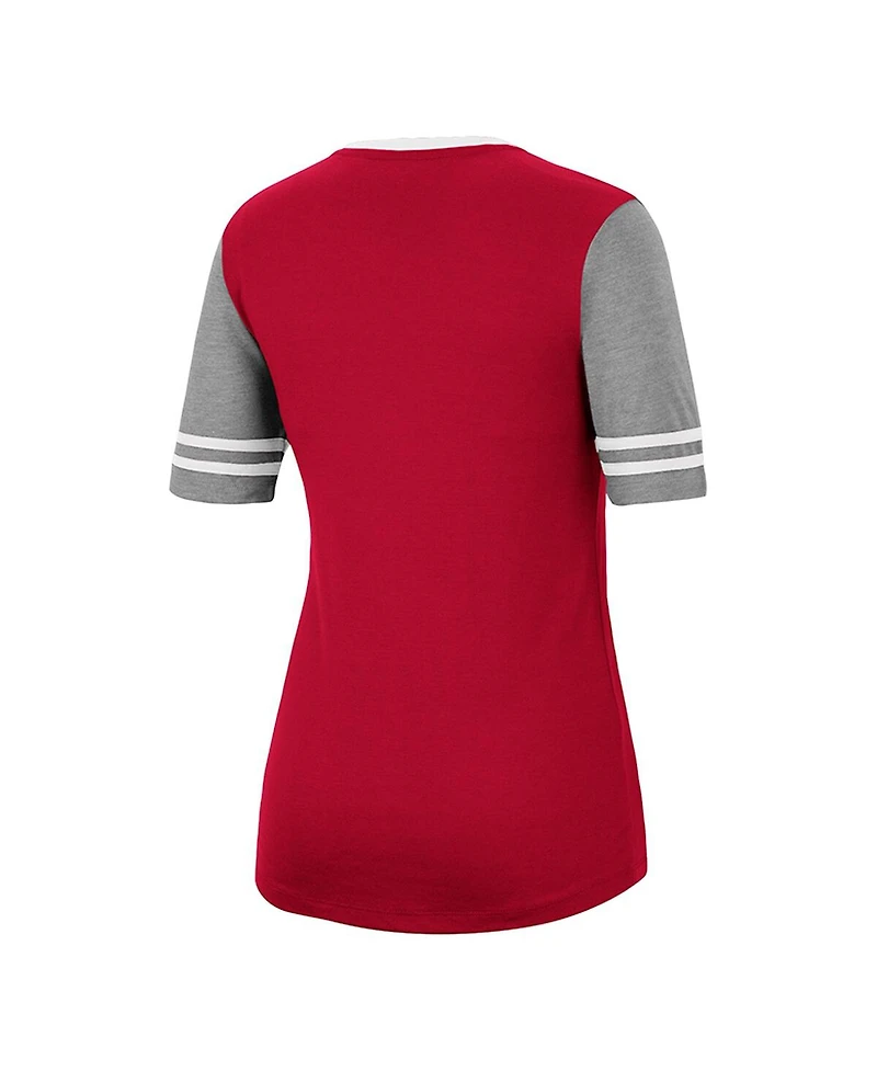 Women's Colosseum Crimson, Heathered Gray Indiana Hoosiers There You Are V-Neck T-shirt