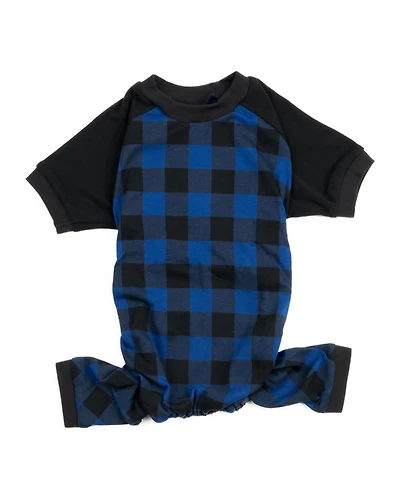 Leveret Dog Cotton Pajamas, Plaid Black and Navy, Matching Family Christmas Pajamas