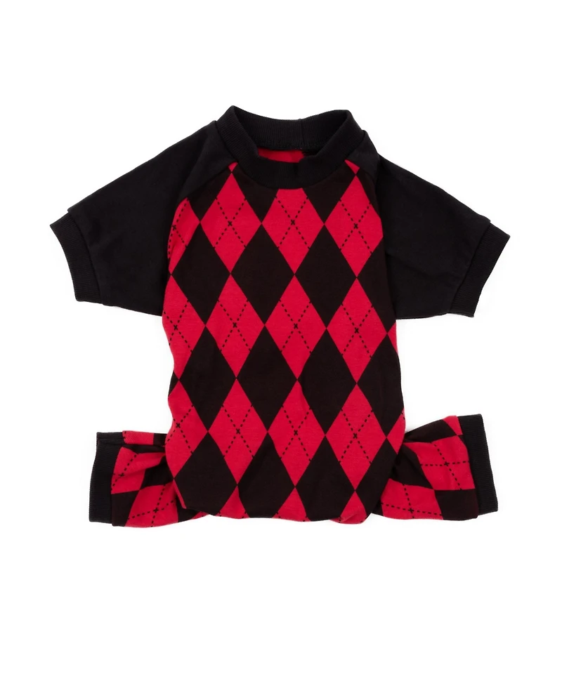 Leveret Dog Cotton Pajama Argyle Black and