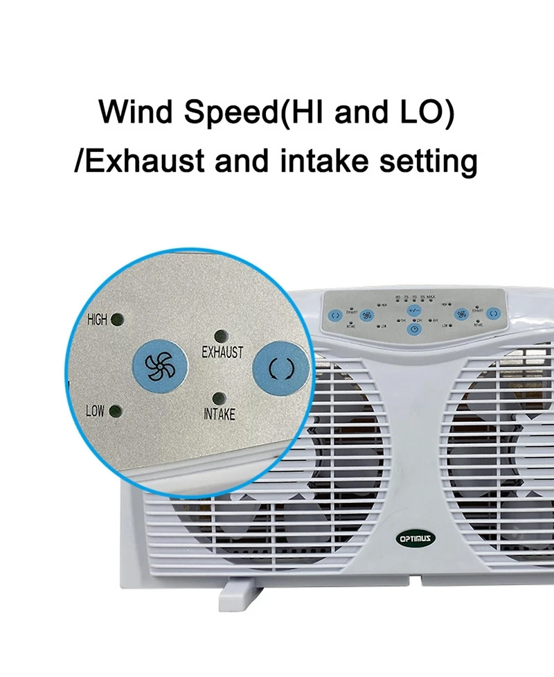 Optimus F-5286 8" Reversible Twin Window Fan with Thermostat