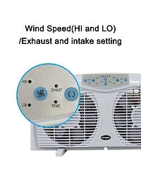 Optimus F-5286 8" Reversible Twin Window Fan with Thermostat