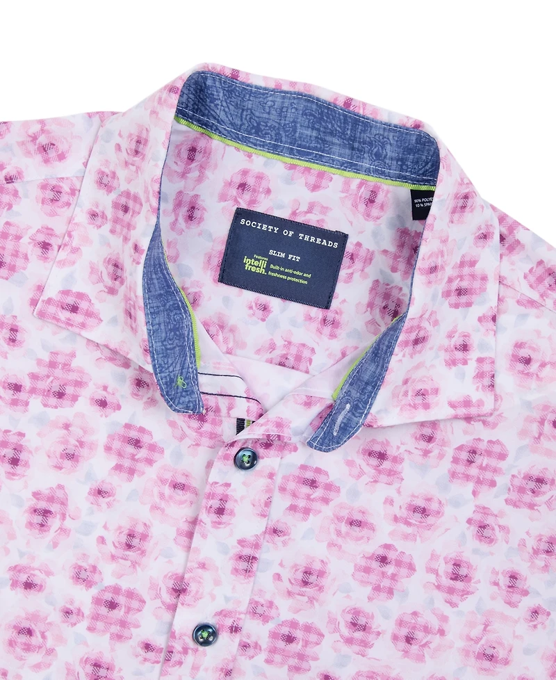Society of Threads Men's Slim-Fit Performance Stretch Floral Long-Sleeve Button-Down Shirt