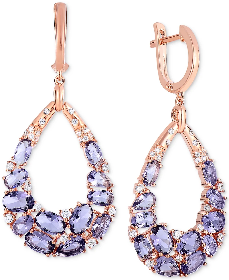 Purple & White Cubic Zirconia Teardrop Drop Earrings in 14k Rose Gold-Plated Sterling Silver