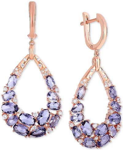 Purple & White Cubic Zirconia Teardrop Drop Earrings in 14k Rose Gold-Plated Sterling Silver