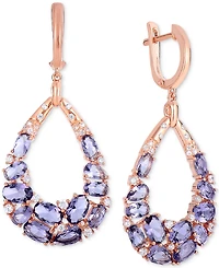 Purple & White Cubic Zirconia Teardrop Drop Earrings in 14k Rose Gold-Plated Sterling Silver