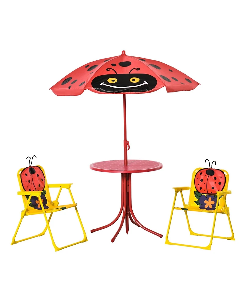 Outsunny Kids Folding Picnic Table and Chair Set, W/ Adjustable Umbrella, Red