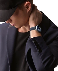 Longines Men's Swiss Automatic Spirit Zulu Time Blue Leather Strap Watch 42mm