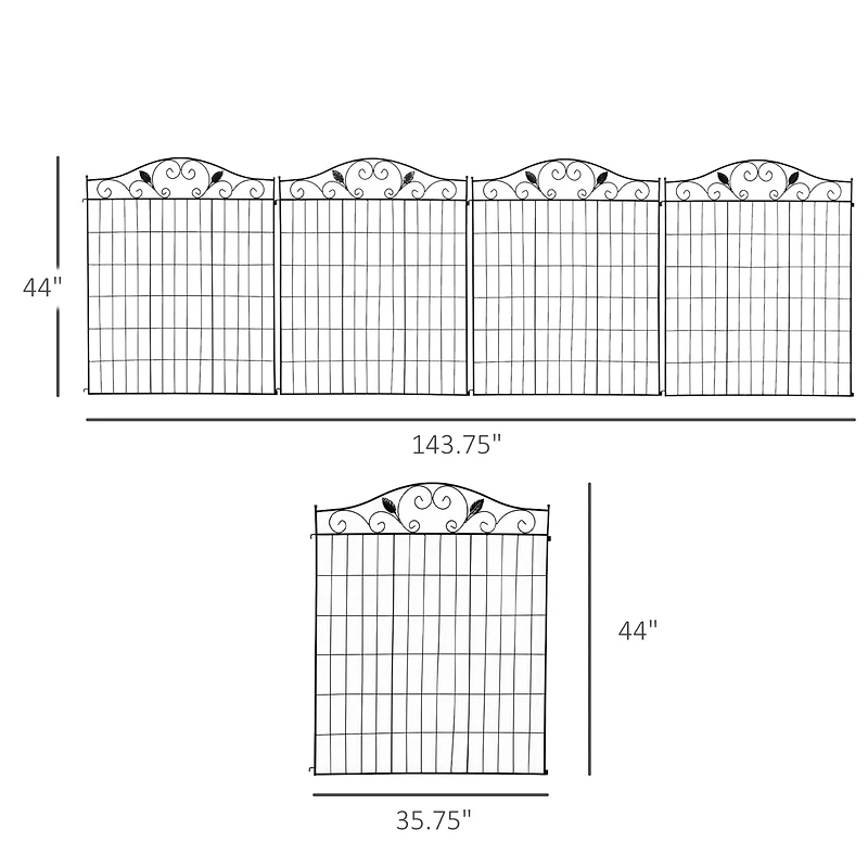 Outsunny Backyard Garden Decorative Fencing with 4 Panels and Steel Wire Frame