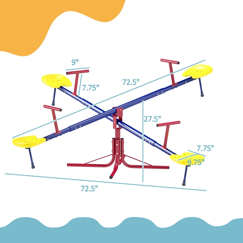 Outsunny Teeter Totter for Kids with 4 Seats for 3-8 Years,