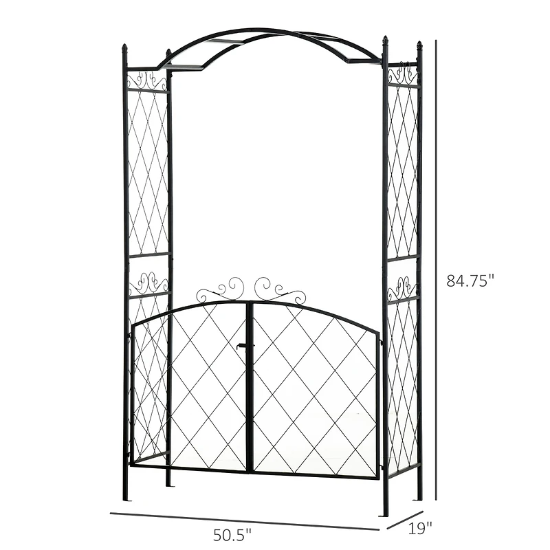 Outsunny 85" x 19" Metal Garden Arch & Gate with Scrollwork for Climbing Vine