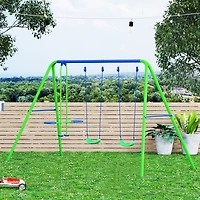 Outsunny 2-in-1 Kids Metal Swing Set for Backyard