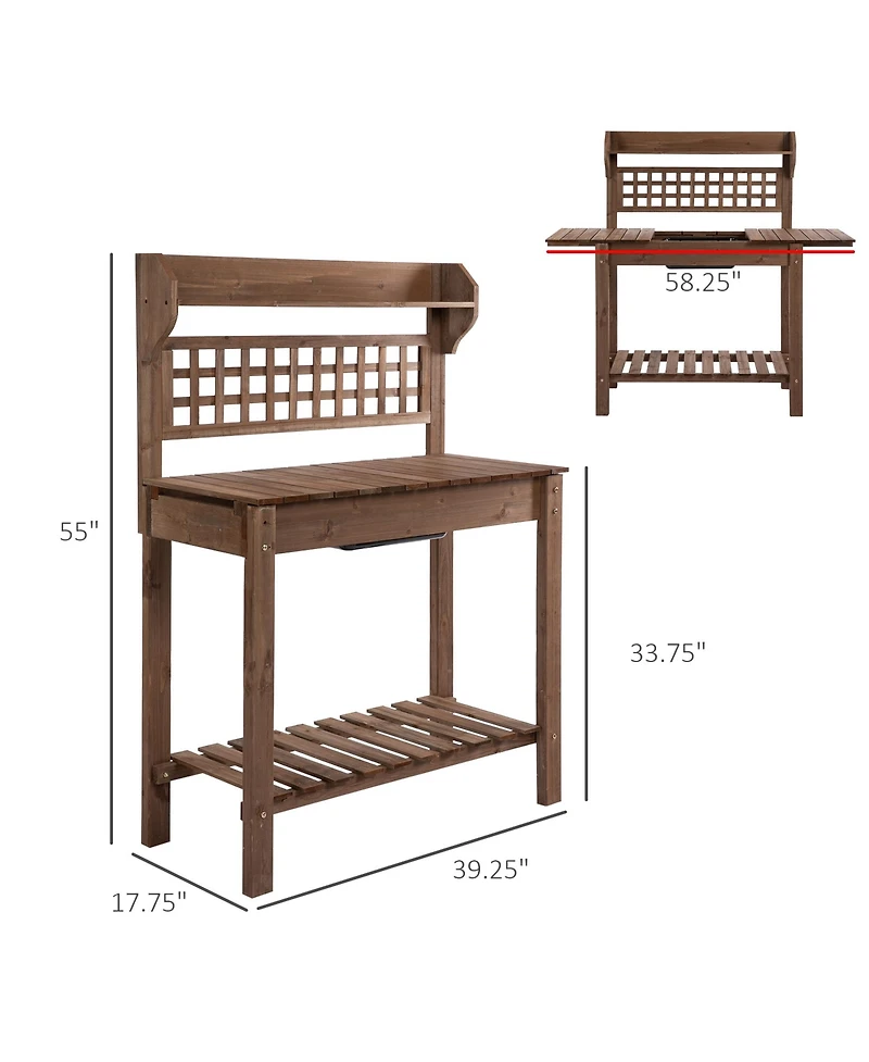 Wooden Outdoor Potting Bench with Sink Basin & Clapboard, Natural