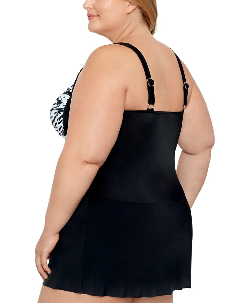 Swim Solutions Plus Size Tummy Control Twist Bra Skater Swimsuit, Created For Macy's