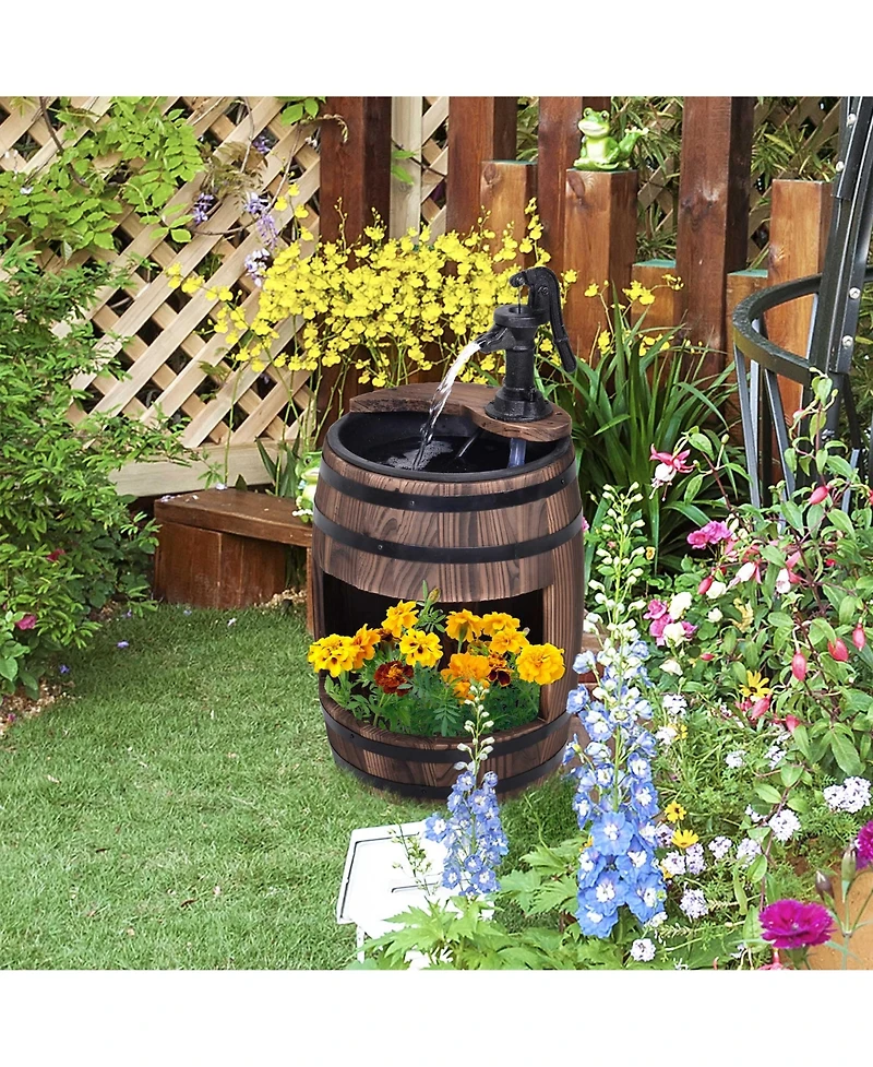 Outsunny 2 Tiers Wooden Water Pump Fountain, Garden Decor, Automatic Pump