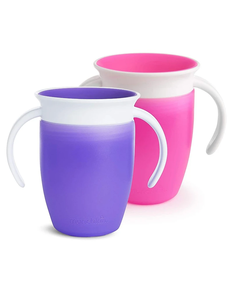 Munchkin Toddler Miracle 360 Trainer Cup, 7 Ounce, 2 Pack, Pink/Purple