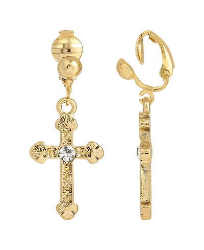 2028 Crystal Accent Cross Clip Earrings