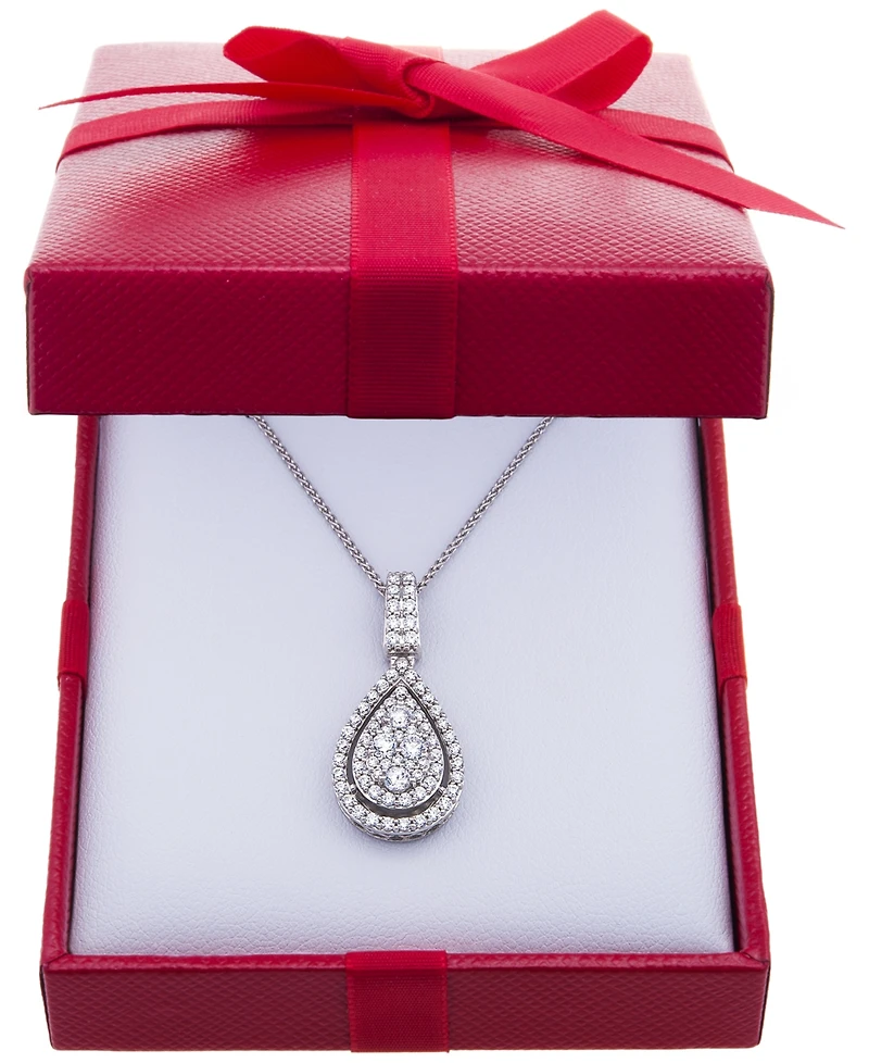 Diamond Pave Teardrop 18" Pendant Necklace (1 ct. t.w.) in 14k White Gold