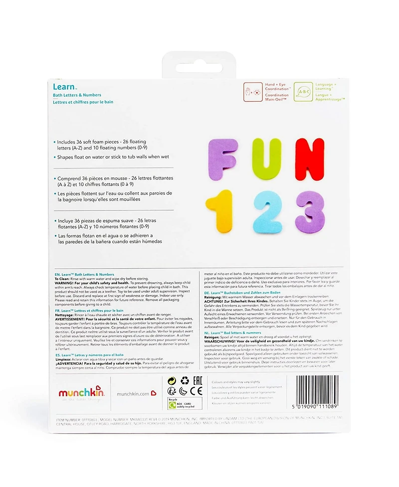 Munchkin Toddler 36 Bath Letters and Numbers Bath Toy