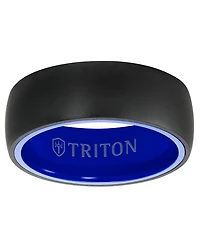 Triton Men's Rounded Edge Wedding Band in Blue Ceramic & Raw Black Tungsten Carbide