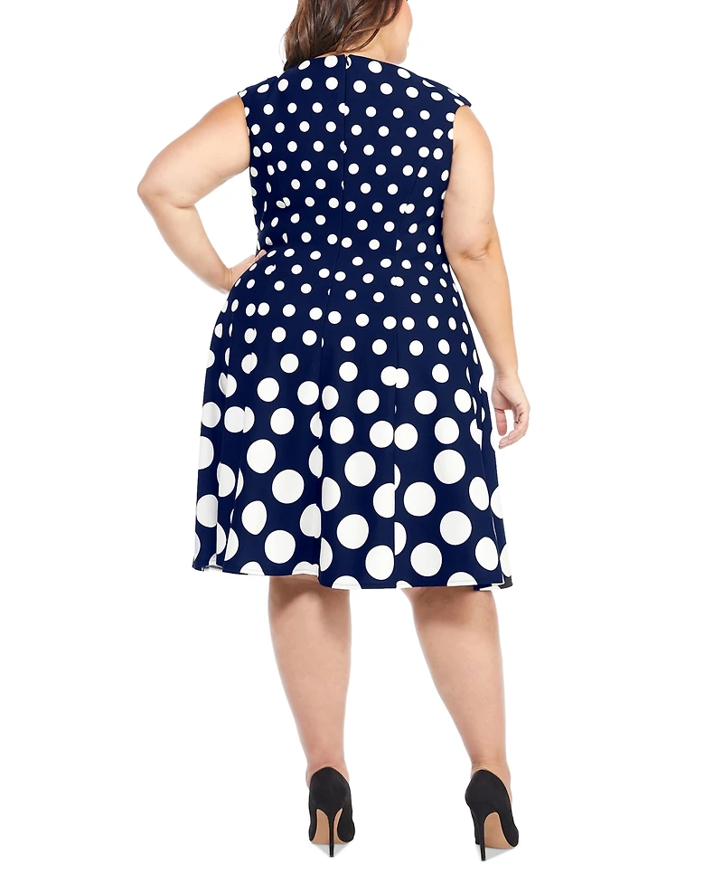 London Times Plus Size Polka-Dot Fit & Flare Dress