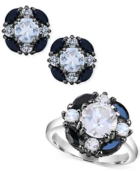 White Quartz White Topaz Black Spinel Cluster Jewelry Collection In Sterling Silver
