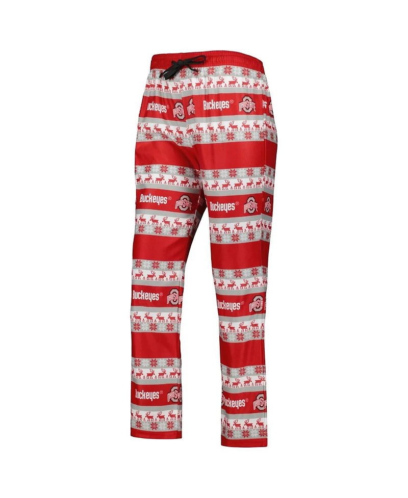 Women's Foco Scarlet Ohio State Buckeyes Ugly Long Sleeve T-shirt and Pajama Pants Sleep Set