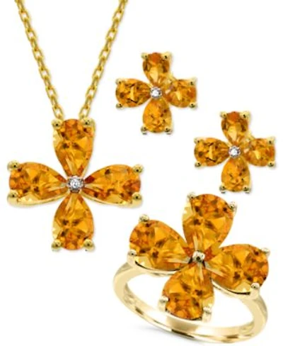 Citrine Diamond Accent Flower Jewelry Collection In 14k Gold Plated Sterling Silver