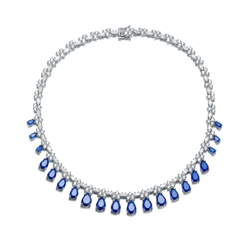 Cubic Zirconia Sterling Silver White Gold Plated Evening Necklace