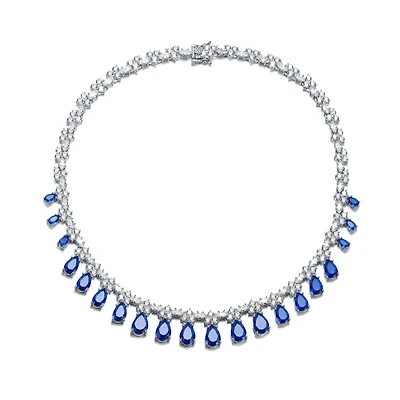 Cubic Zirconia Sterling Silver White Gold Plated Evening Necklace