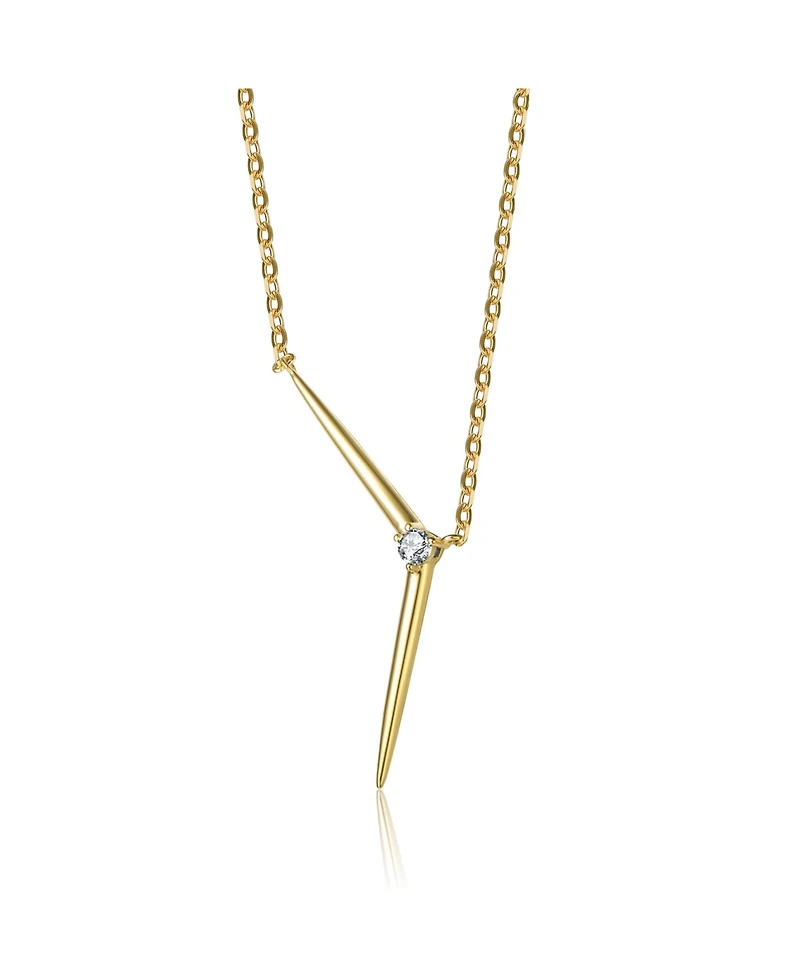 14k Yellow Gold Plated with Green Cubic Zirconia Solar Chevron Necklace Sterling Silver