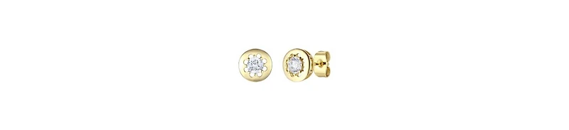 14k Gold Plated with Cubic Zirconia Round Modern Bezel Stud Earrings