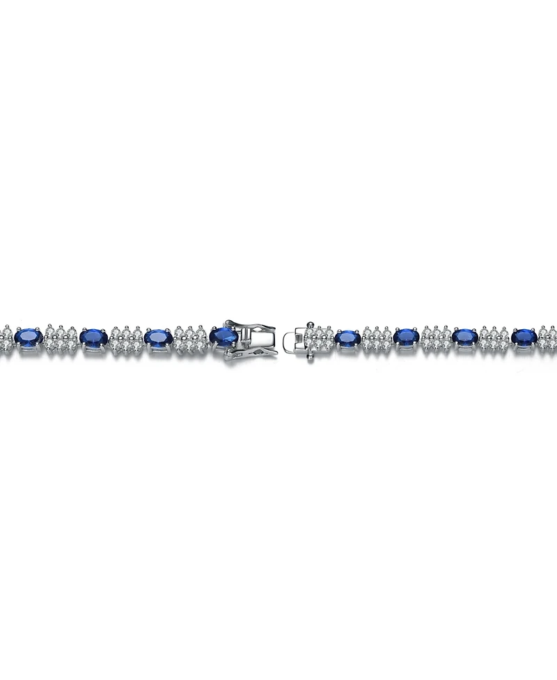 Sterling Silver White Gold Plated with Green, Clear, Pink, or Blue Cubic Zirconia Tennis Bracelet