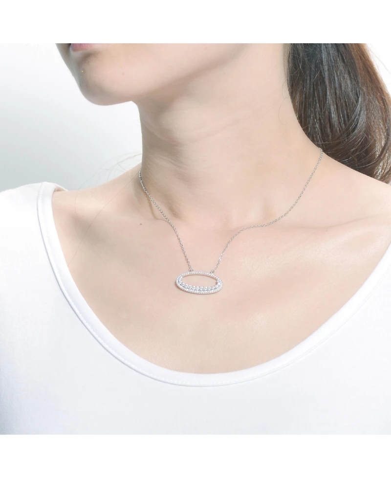 Cz Sterling Silver Rhodium Outlined Circle Necklace