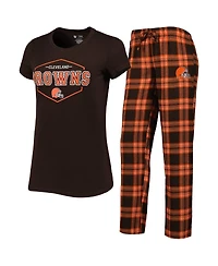 Women's Concepts Sport Brown, Orange Cleveland Browns Badge T-shirt and Pants Sleep Set