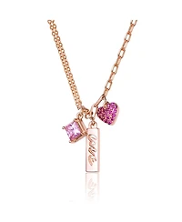 Sterling Silver 18K Rose Plated Red Cubic Zirconia Heart Necklace